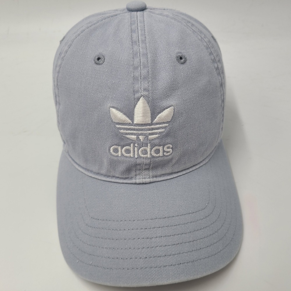 Women Adidas Hat Strapback Blue White Trefoil Logo Casual Relaxed Cotton Dad Cap
